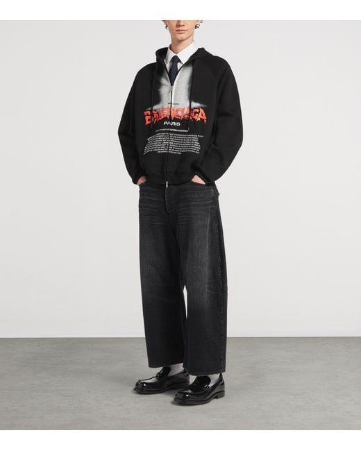 Balenciaga Black Cotton Graphic Print Hoodie for men