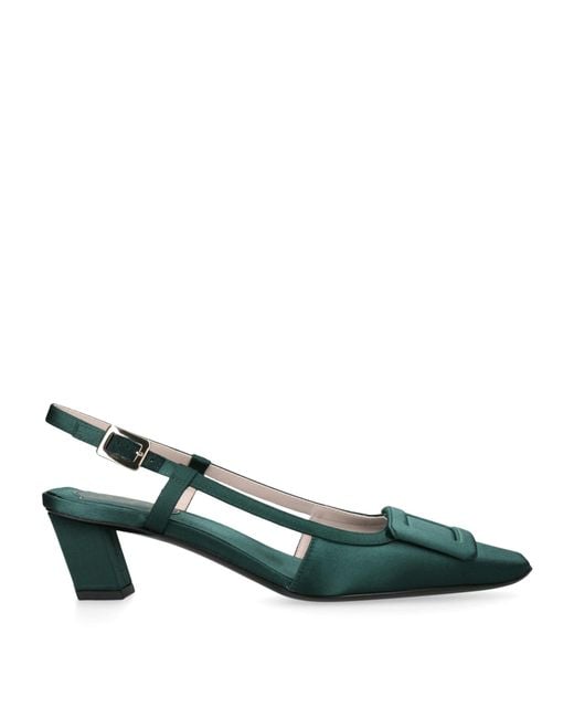 Roger Vivier Green Satin Belle Vivier Slingback Pumps 45