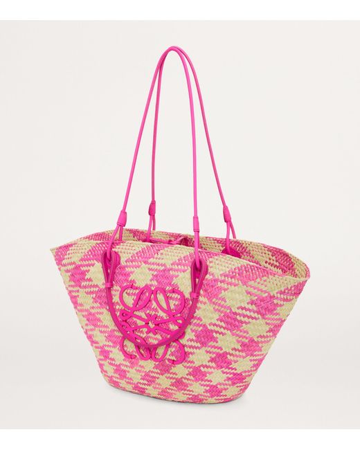 Loewe Pink X Paula's Ibiza Medium Checked Anagram Basket Bag