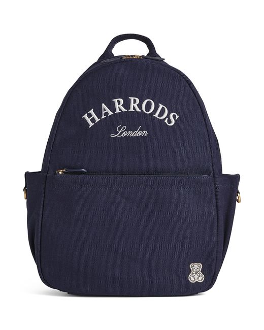 Harrods Blue Cotton Embroidered Emblem Backpack