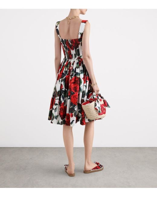 Dolce & Gabbana Red Calf-Length Corset Dress With Rose