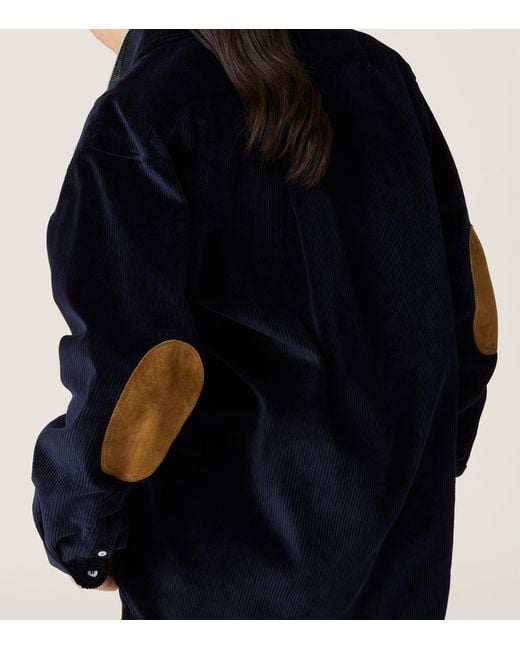 Miu Miu Blue Corduroy Suede-Trim Shirt