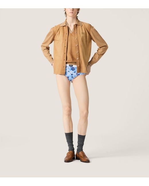 Miu Miu Brown Suede-Wool Logo Shirt