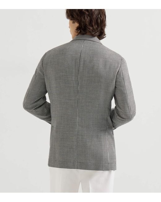 Brunello Cucinelli Gray Virgin Wool-Blend Houndstooth Deconstructed Blazer for men