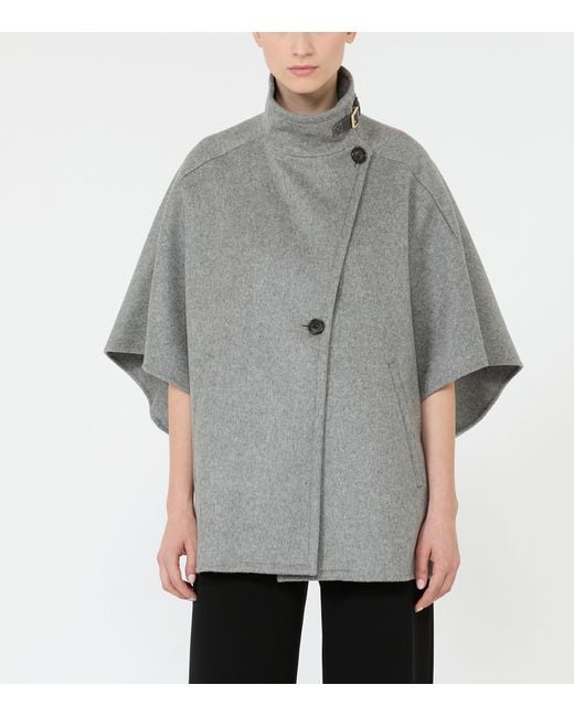 Max Mara Gray Cashmere High-Neck Cape Jacket