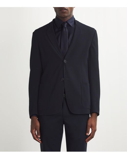 Giorgio Armani Blue Virgin Wool Canneté-Effect Blazer for men