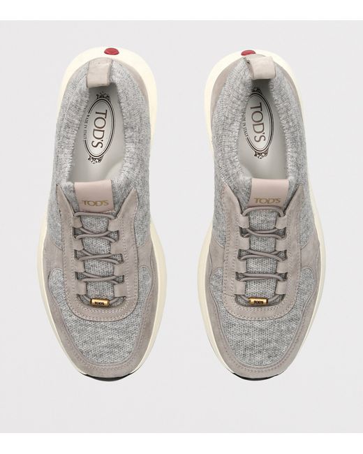 Tod's White Suede-Knit Dot Sneakers