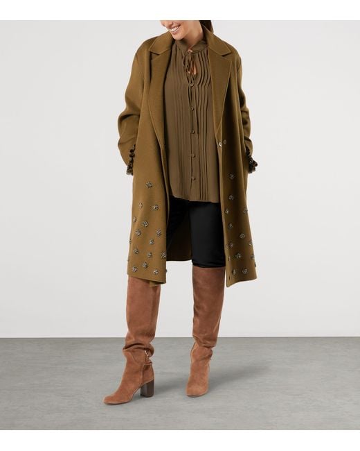 Marina Rinaldi Brown Virgin Wool Embellished Coat