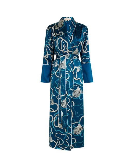 Olivia Von Halle Blue Silk Capability Periwinkle Robe