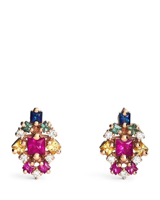 Suzanne Kalan Pink Diamond And Sapphire La Fantaisie Stud Earrings