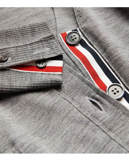 Thom Browne Gray Wool 4-Bar Stripe Cardigan