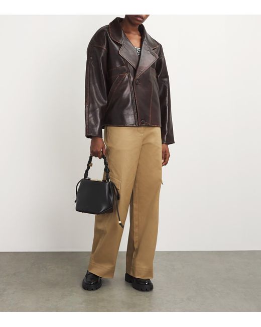 Sandro Black Double-Breasted Leather Jacket