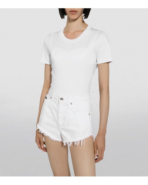 Dolce & Gabbana White Cotton Embroidered-Logo T-Shirt
