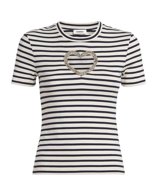 Sandro Black Stripe Cut-Out T-Shirt