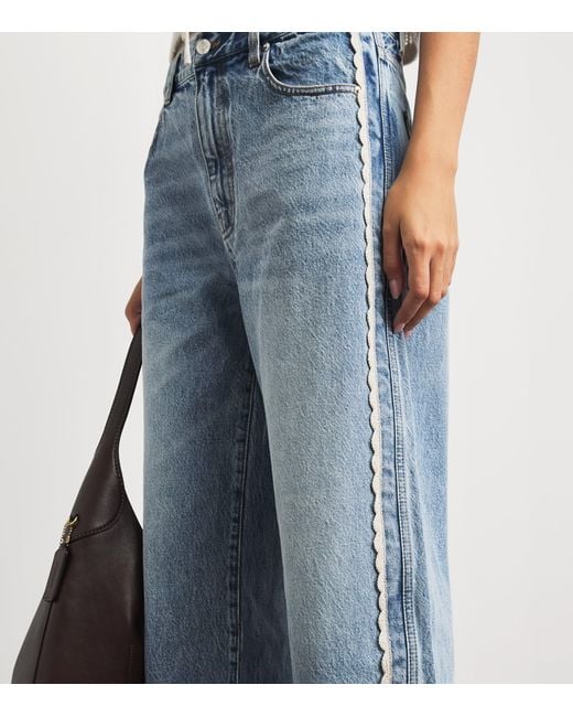 FRAME Blue Crochet Bow Crop Wide-Leg Jeans