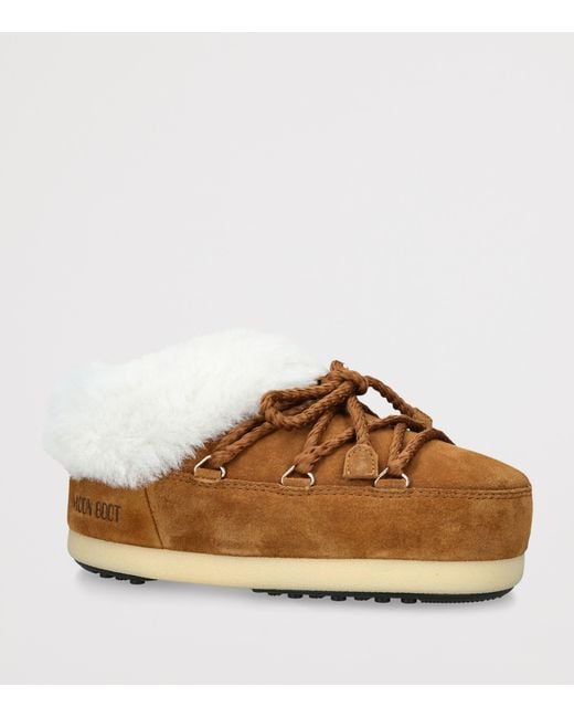 Moon Boot Brown Suede Shearling-Trim Evx Mules