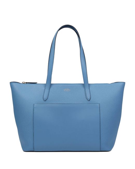 Smythson Blue East West Tote Bag With Zip