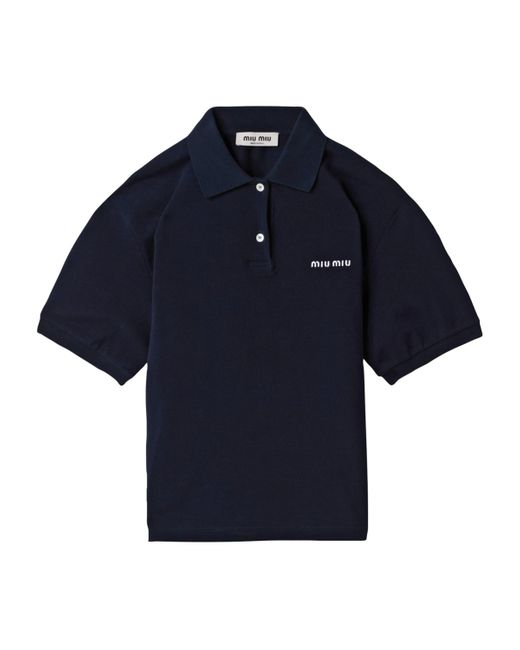 Miu Miu Blue Piquet Cotton Polo Shirt