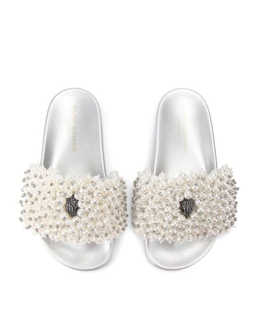 Kurt Geiger White Embellished Meena Eagle Slides