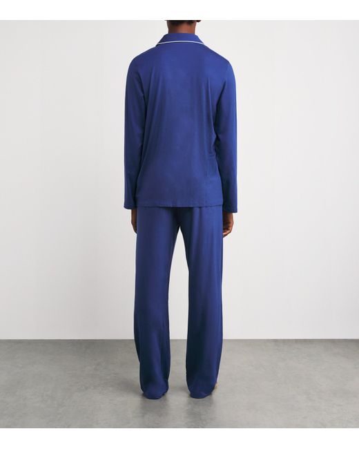Derek Rose Blue Micromodal Long Basel Pyjama Set for men