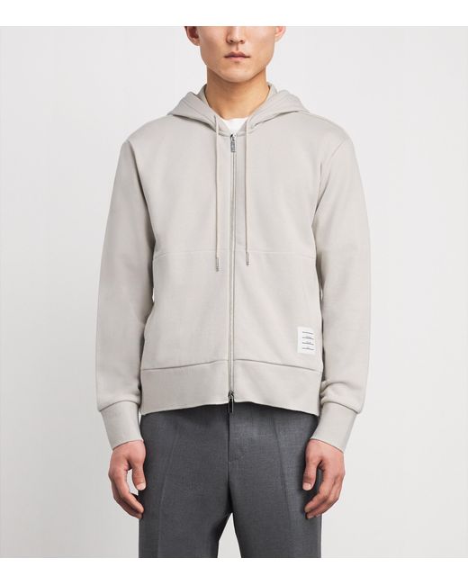 Thom Browne Gray Cotton 4-Bar Zip-Up Hoodie for men