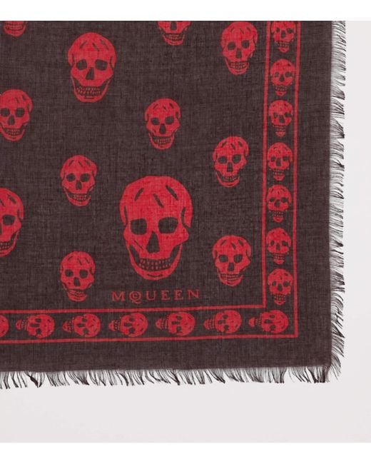 McQueen Red Modal-Silk Skull Scarf for men