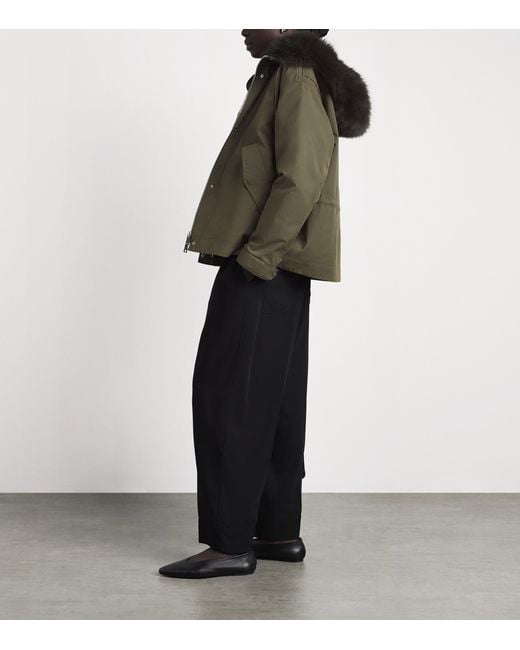 Yves Salomon Green Down Fur-Trim Technical Parka Coat