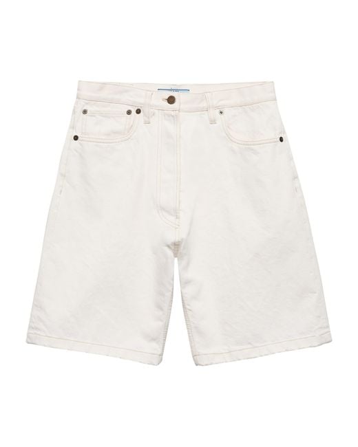 Prada White Old Denim Shorts