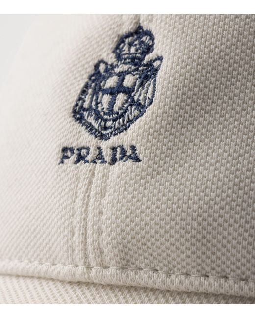 Prada Gray Cotton Piqué Logo Baseball Cap for men