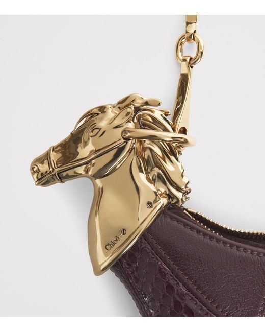 Chloé Purple Leather-Snakeskin Chain Horse Shoulder Bag