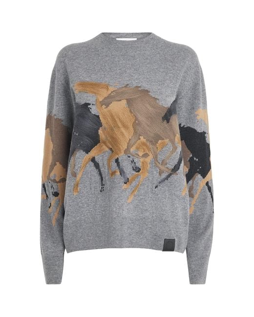 Stella McCartney Gray Wool Horse Jacquard Sweater