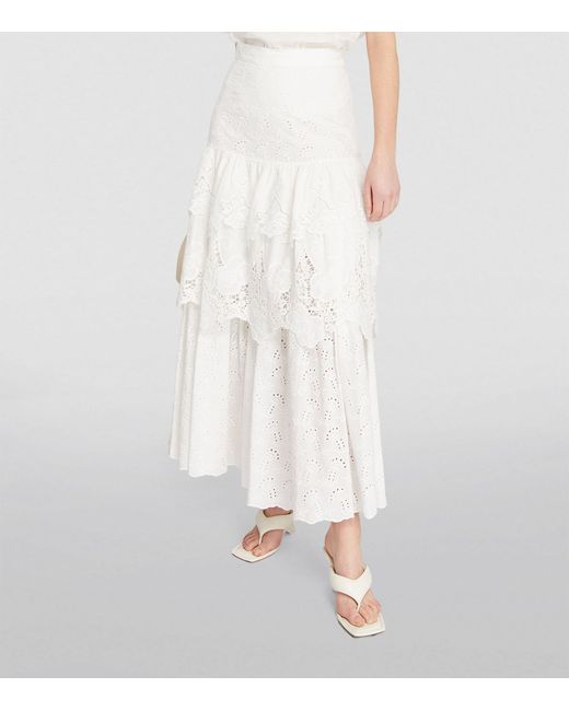 MAX&Co. White Broderie Tiered Maxi Skirt