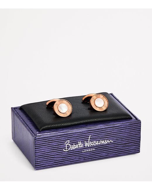 Babette Wasserman Brown Rose-Plated Mother-Of-Pearl Cufflinks for men