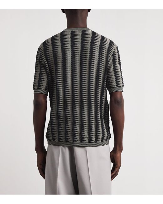 Emporio Armani Black Cotton Knitted Jacquard T-Shirt for men