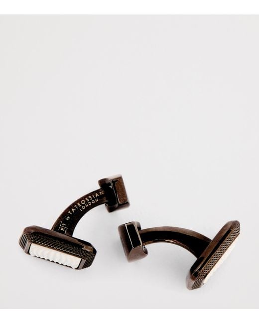 Tateossian Black Spazio Square Mother-Of-Pearl Cufflinks for men
