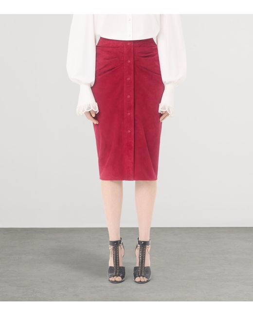 Valentino Suede Gathered Midi Skirt