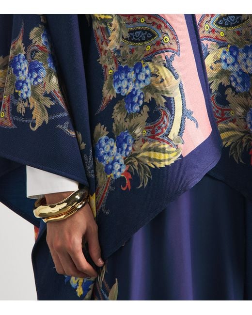 Etro Blue Wool-Blend Floral Paisley Cape