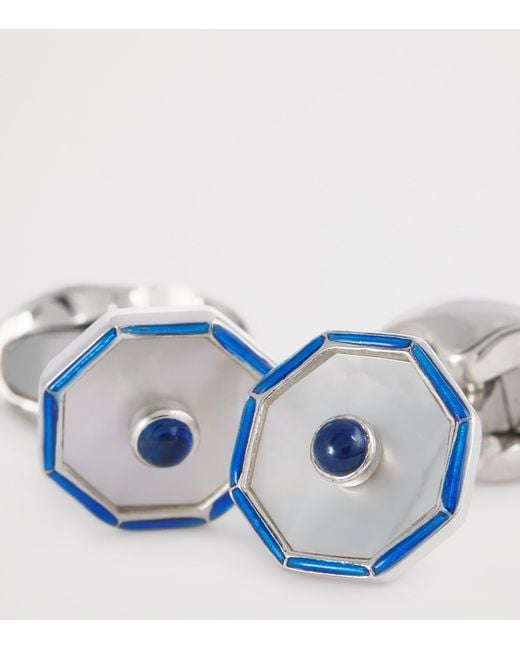 Deakin & Francis Blue Sterling Hexagonal Sapphire Cufflinks for men