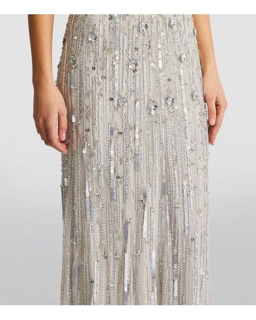 Jenny Packham White Crystal-Sequin Embellished Gown