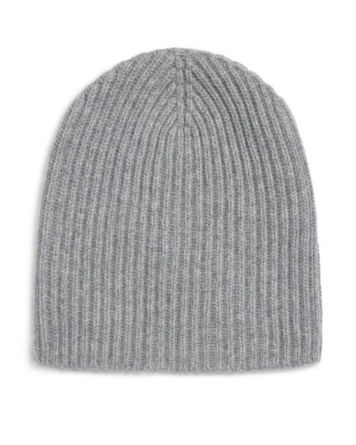 Johnstons Gray Cashmere Ribbed Beanie for men