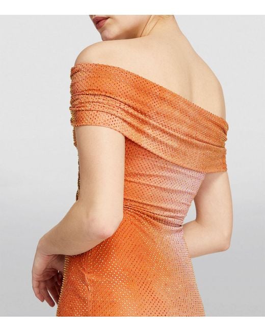 Self-Portrait Orange Embellished Off-the-shoulder Midi Dress
