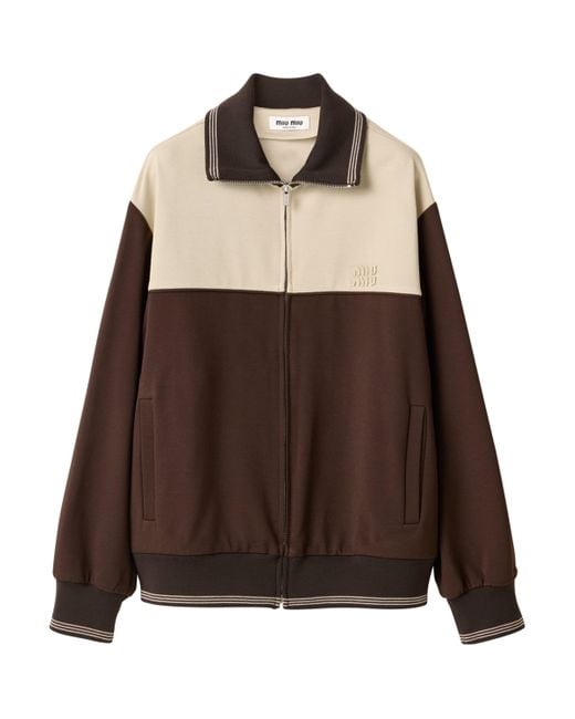 Miu Miu Brown Two-Tone Zip-Up Bomber Jacket