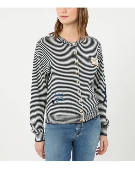 Weekend by Maxmara Gray Striped Crew-Neck Cardigan