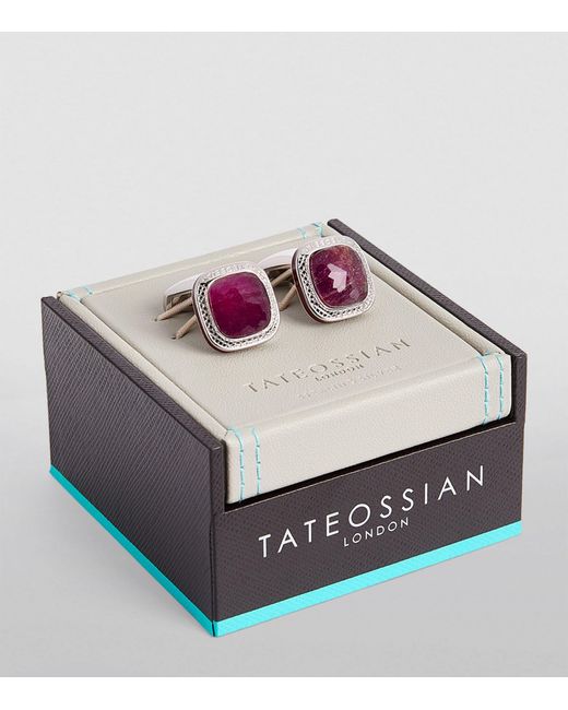 Tateossian Purple Sterling Silver And Ruby Square Cufflinks for men