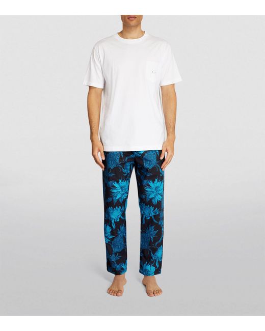 Desmond & Dempsey Blue Cotton Pyjama Trousers for men