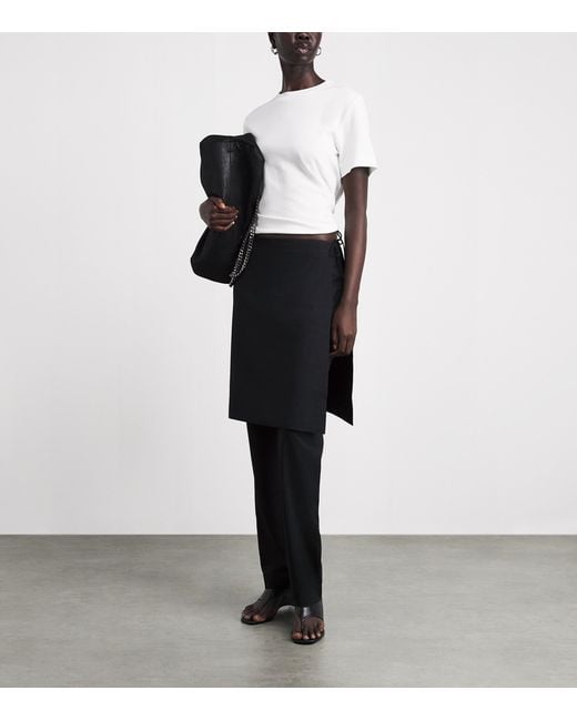 St. Agni Black Wool-Blend Sarong-Detail Trousers