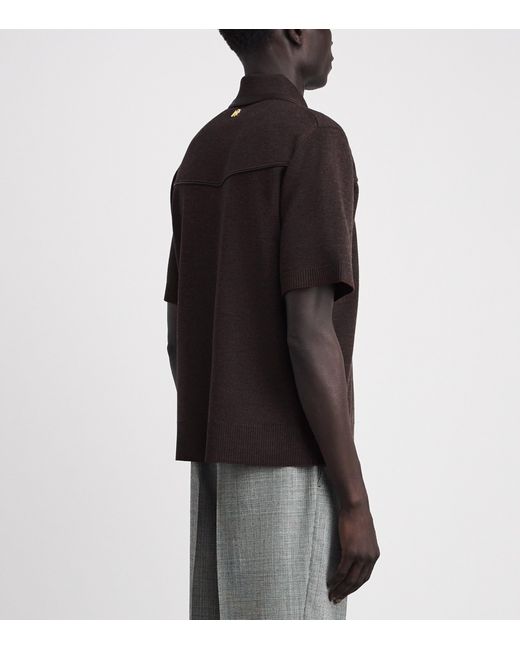 Amiri Black Wool Leather-Trim Zip Polo Shirt for men