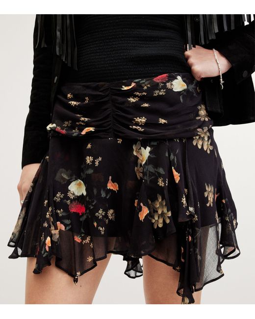 AllSaints Black Erica Kora Print Asymmetric Skirt