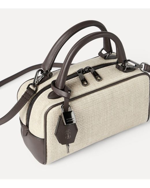 Brunello Cucinelli Natural Small Woven Explorer Boston Top-Handle Bag