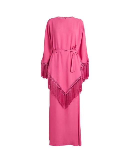 ‎Taller Marmo Pink Fringed Bohemian Kaftan Maxi Dress